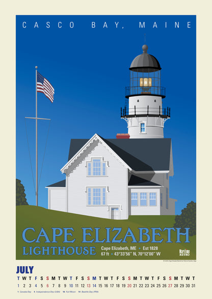 New England Lighthouses Oversize Wall Calendar 2025, 13.38'' x 19'' Spiral Bound with Hanger