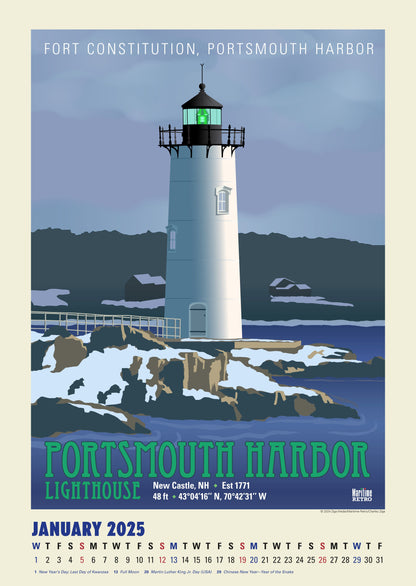 New England Lighthouses Oversize Wall Calendar 2025, 13.38'' x 19'' Spiral Bound with Hanger