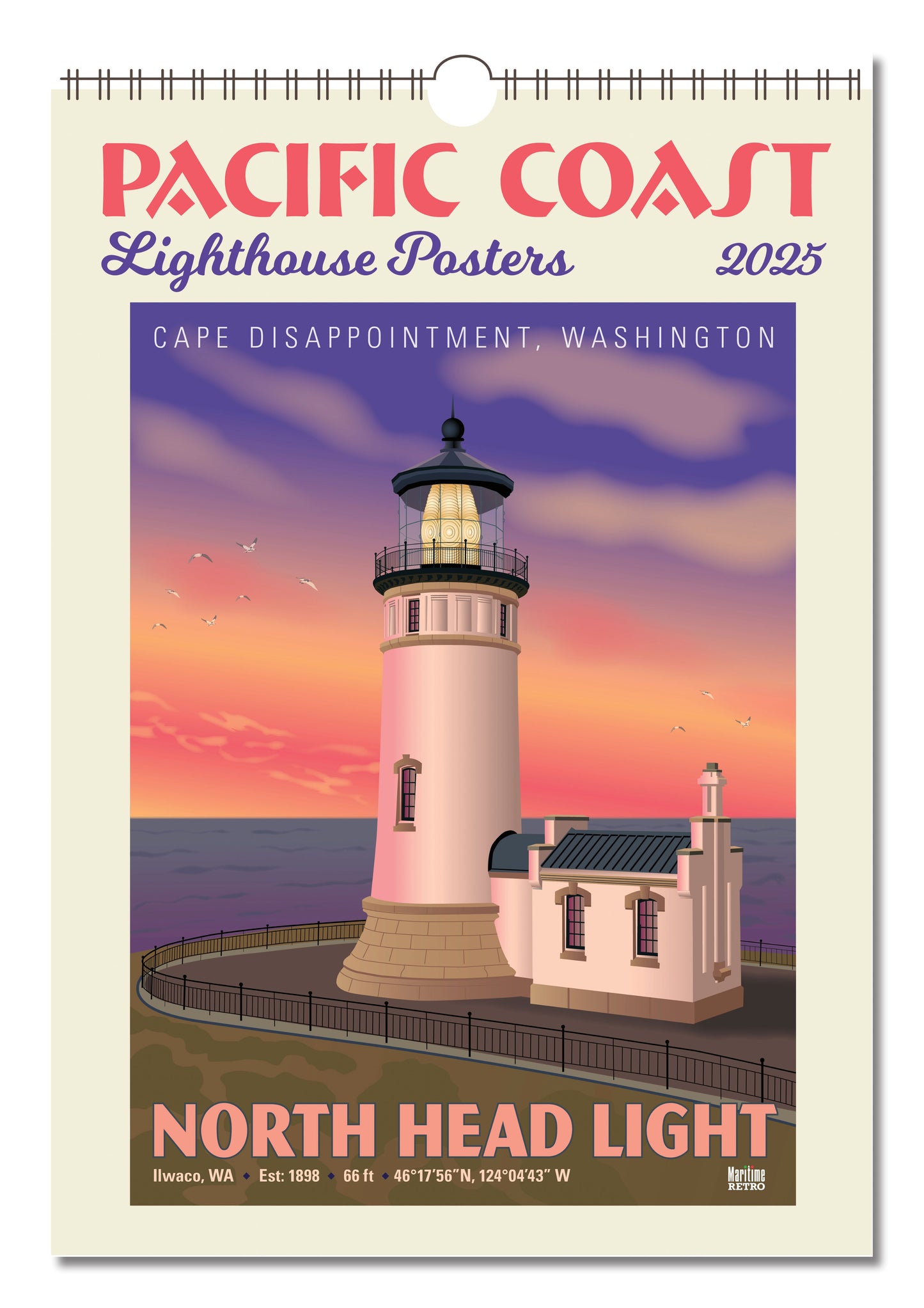 Pacific Coast Lighthouses Oversize Wall Calendar 2025, 13.38'' x 19'' Spiral Bound with Hanger