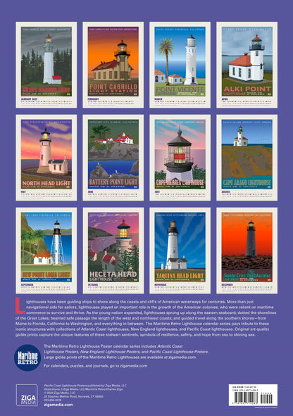 Pacific Coast Lighthouses Oversize Wall Calendar 2025, 13.38'' x 19'' Spiral Bound with Hanger