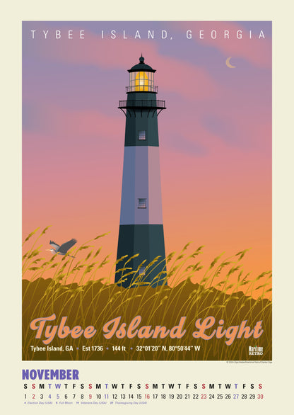 Atlantic Coast Lighthouses Oversize Wall Calendar 2025, 13.38'' x 19'' Spiral Bound with Hanger