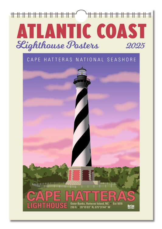 Atlantic Coast Lighthouses Oversize Wall Calendar 2025, 13.38'' x 19'' Spiral Bound with Hanger