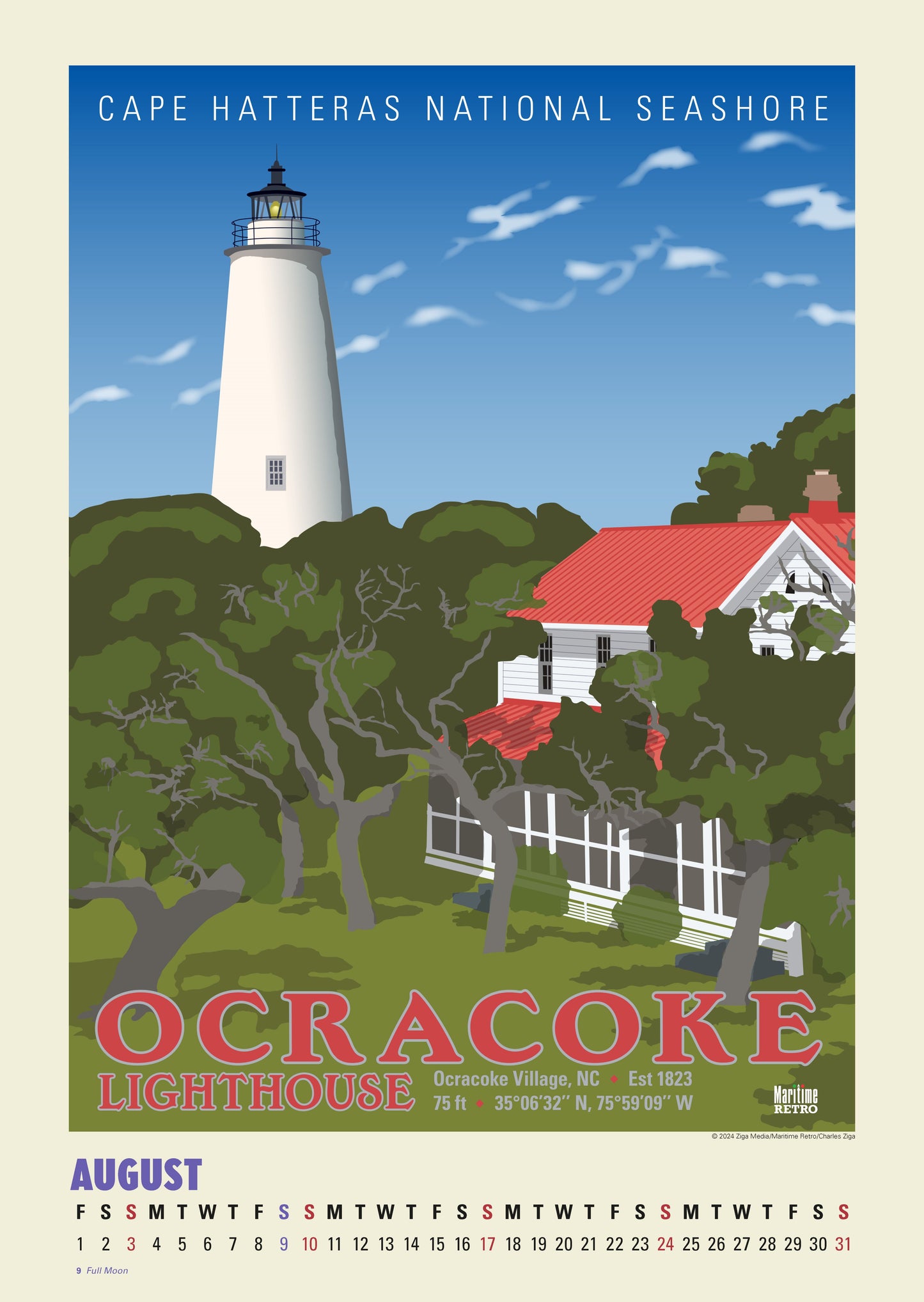 Atlantic Coast Lighthouses Oversize Wall Calendar 2025, 13.38'' x 19'' Spiral Bound with Hanger