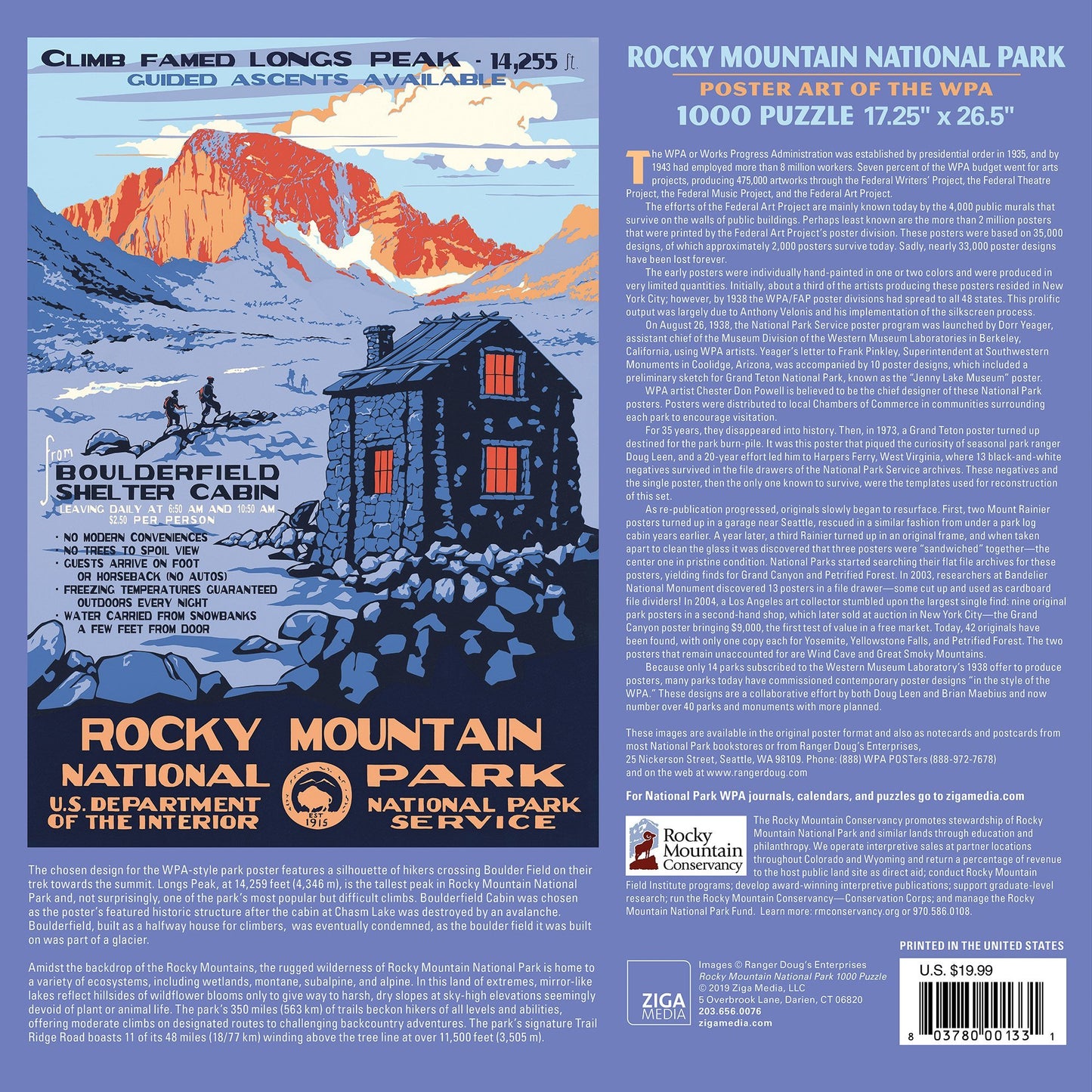 Rocky Mountain National Park WPA 1000 Jigsaw Puzzle (Printed in USA) - Ziga Media