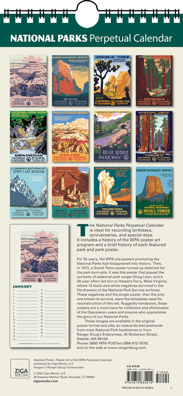 National Parks Poster Art of the WPA Perpetual Calendar Birthday Anniv