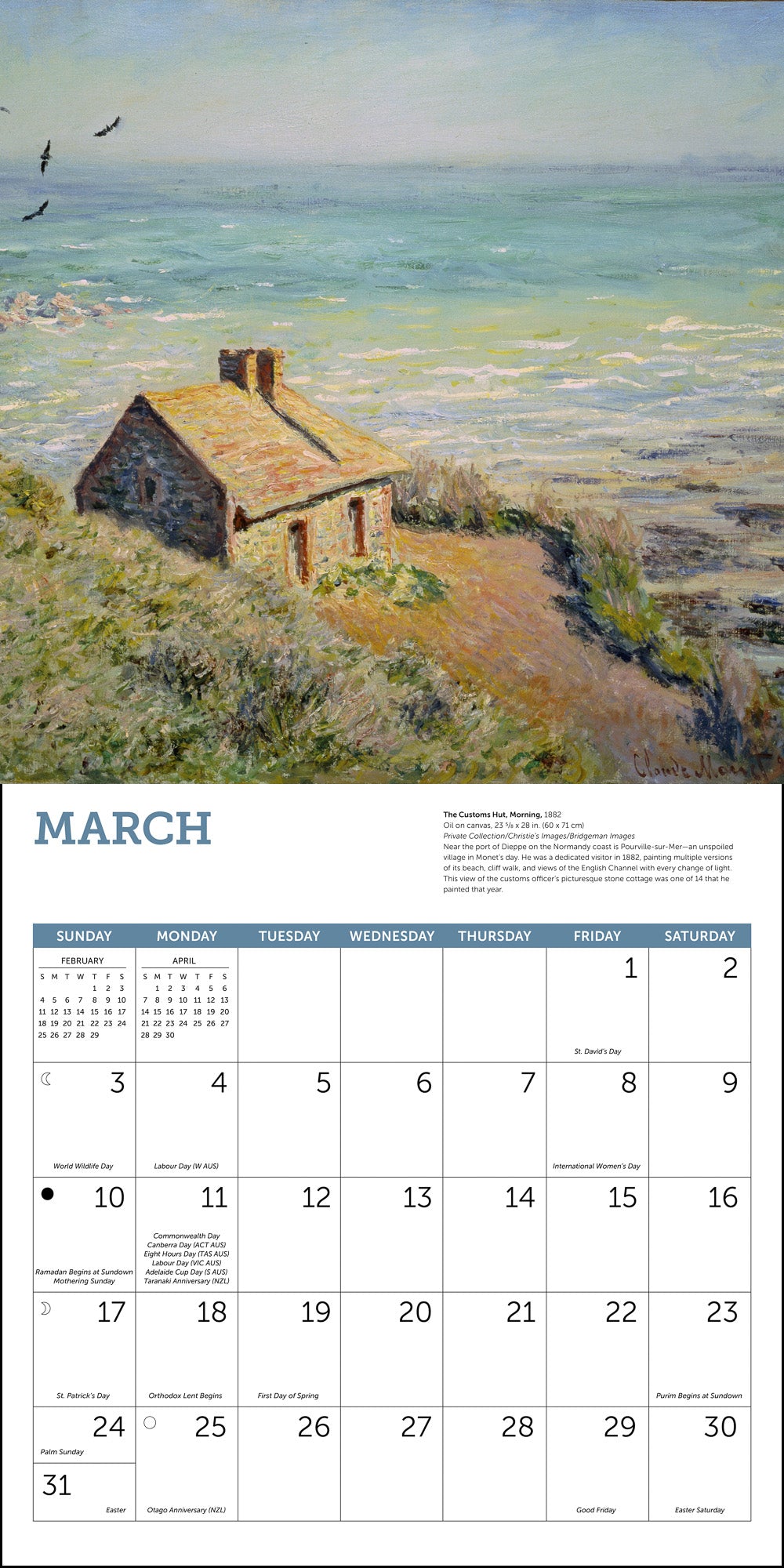 Monet At Sea Wall Calendar 2024, Monthly January-December 12'' x 12"