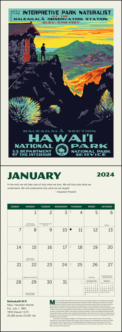 National Parks GRID—WPA Wall Calendar 2024, Monthly January-December 8.75'' x 12" (Made in USA)