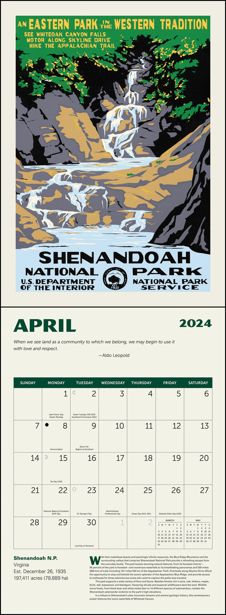 National Parks GRID—WPA Wall Calendar 2024, Monthly January-December 8.75'' x 12" (Made in USA)