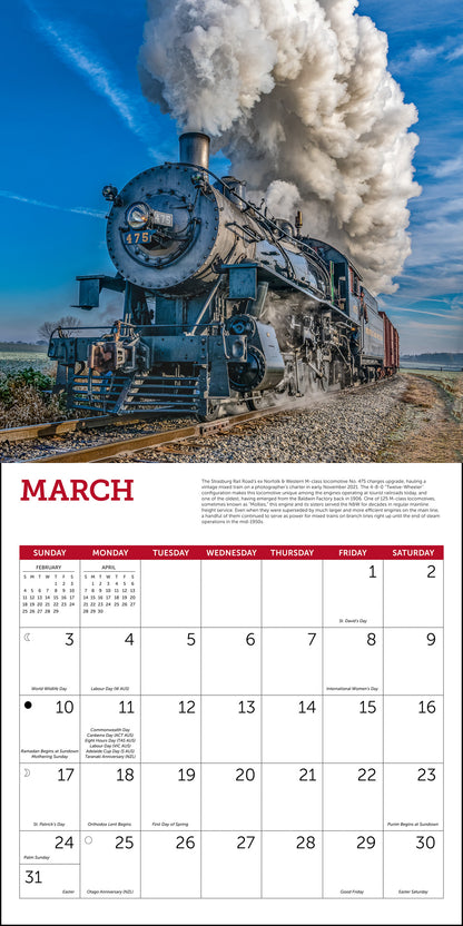 Steam Trains Wall Calendar 2024, Monthly January-December 12'' x 12"
