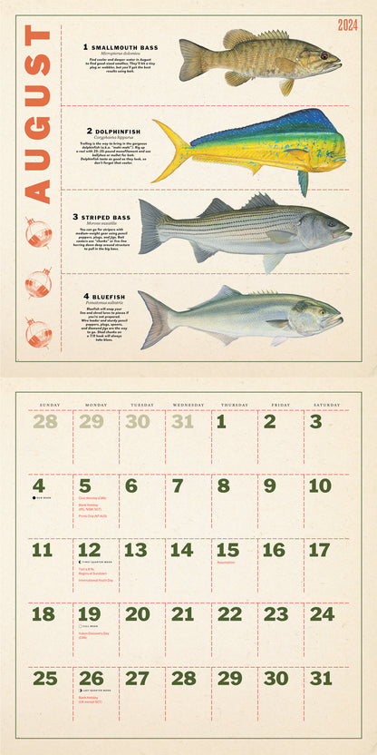 Twelve Months of Fishing Wall Calendar 2024, Monthly January-December 12'' x 12"