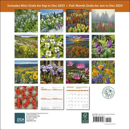 Wildflowers Wall Calendar 2024, Monthly January-December 12'' x 12"