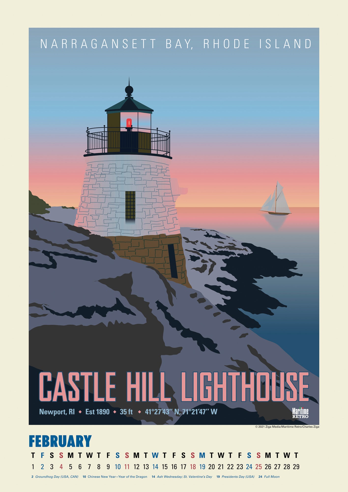 New England Lighthouses Oversize Wall Calendar 2024, 13.38'' x 19'' Sp –  Ziga Media